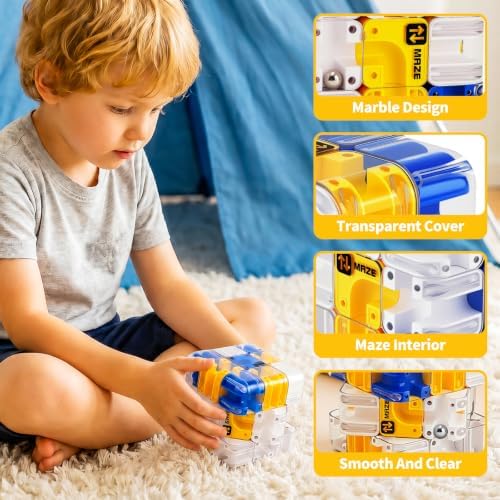 3D Maze Cube Ball Puzzle Brain Teaser for Adults & Kids, Educational Learning Toys Logical Thinking, Family Board Games Tabletop, Durable Puzzle Cube (White&Blue&Yellow, 2.7x2.7x2.7) - Image 5