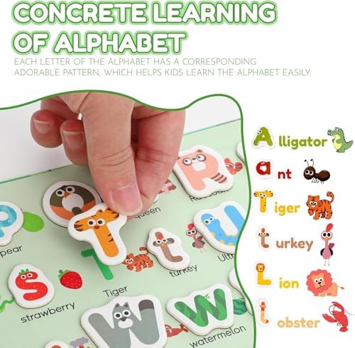78 PCS Magnetic Letters and Numbers, Uppercase and Lowercase Magnetic Alphabet Letters Book, Anti-Lost Travel ABC Learning Toys, Animal Shaped Wood Educational Set for Kids 3-5 - Image 4