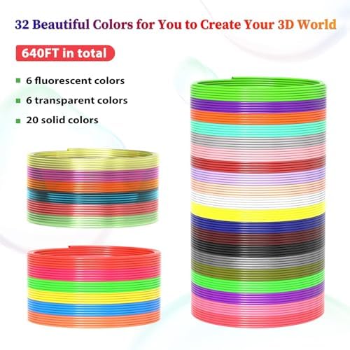 32 Colors 3D Pen PLA Filament Refills, 1.75mm High-Precision 3D Printing Pen Refills, 20 Feet Each (Total 640 Feet), Non-Toxic & Odorless, Works with Most 3D Pens (Not for 3Doodler) - Image 2