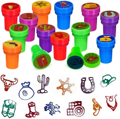 Cinrobiye 24 Pcs Western Cowboy Stampers Party Favor Set, Cute Cowboy Rodeo Stamps for Kids Birthday Party, Classroom Rewards, Carnival Prizes, Goody Bag Fillers, Western Themed Party Supplies by Cinrobiye