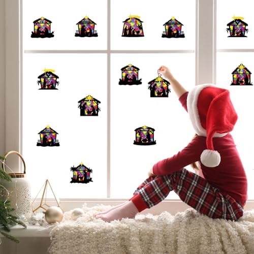 Renbuzhu 40PCS Christmas Crafts Bulk: Nativity Religious Paper Suncatchers DIY Kit for Winter Xmas Holiday Activities Decorations, Window Stained Glass Effect Art Ornaments - Image 6