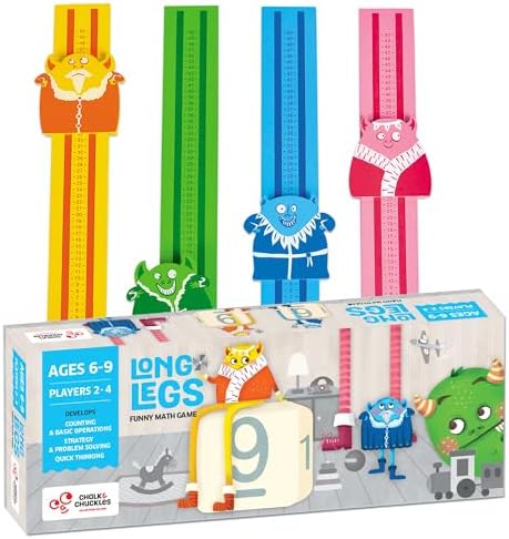 Chalk and Chuckles Long Legs – Fun Math Game for Kids Ages 6-9 | Educational Board Game to Practice Addition, Subtraction, Multiplication, Odd & Even | Hands-On STEM Toy for Grade 1 to 3 by ChalkandChuckles