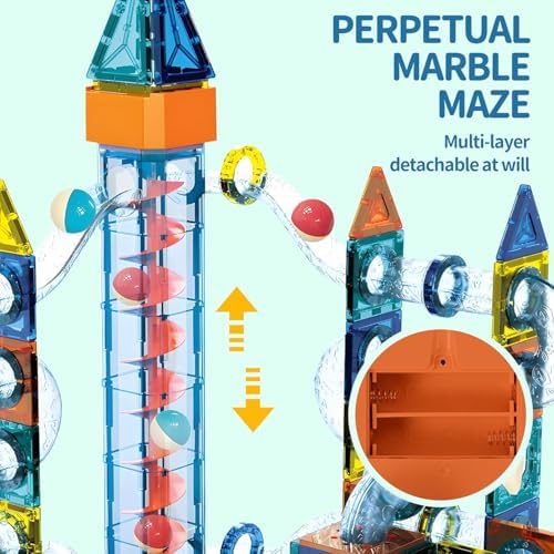 Motorized Marble Run Set, 107-Piece Magnetic Tile Building Toy - Image 2