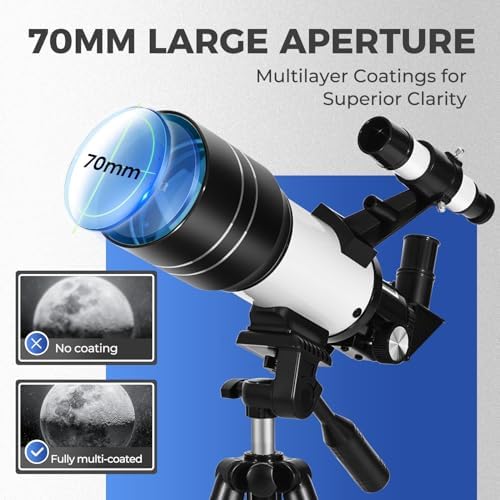 ESAKO Telescope for Kids & Beginners, 70mm Aperture Portable Telescopes with 3 Eyepieces, Height Adjustable Tripod & Phone Adapter & Remote Control Gift for Christmas - Image 2