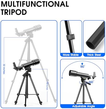 Telescope Kids 50mm Aperture 360mm AZ Astronomical Portable Telescope for Kids Adults Beginners with Tripod Black - Image 4