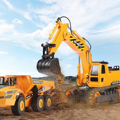 DOUBLE E Remote Control Excavator Toy, 2*Batteries 2.4GHz RC Excavator, 6-in-1 Digging/360° Rotation, 20M Range Sandbox Construction Toys Birthday Gift for Boys/Kids 6+ Years - Image 6
