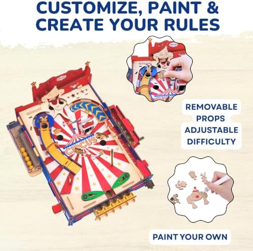 DIY Pinball Machine for Kids, Vintage Circus 3D Wooden Puzzle Toy, STEM Arcade Game Building Model Kit, Birthday Gifts for Boys and Girls Ages 8+ & Adults - Image 3