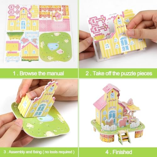 LOMIMOS 3D Cartoon Puzzles for Kids，6 House Building Kit Creative DIY Jigsaw Toys Paper Model for Art Crafts Birthday Party Favor Gifts. - Image 4