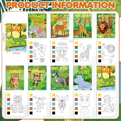 Pasimy 162 Pcs Safari Party Favors Jungle Craft Kits Party Supplies Jungle Animals Wooden Painting Kit Watercolor Cards Wooden Cutouts Goodie Bag for Wild Theme Birthday DIY Project Activities(Safari) - Image 3