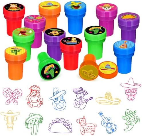 Cinrobiye 24 Pcs Mexican Fiesta Stampers for Kids,Party Favor Set, Mexico Party Favor Set Stampers, Cinco de Mayo Birthday Party Supplies, Classroom Rewards, Piñata Fillers, Goody Bag Stuffers by Cinrobiye