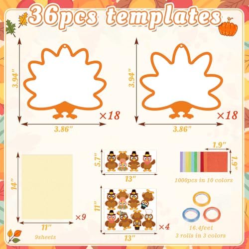 Renbuzhu 36PCS Thanksgiving Crafts Bulk: Turkey Paper Suncatchers DIY Kit for Fall Activities Decorations, Window Stained Glass Effect Art Supplies - Image 4
