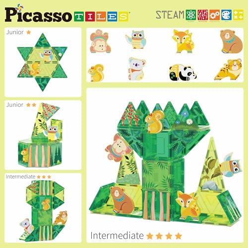 PicassoTiles Magnet Tile Building Blocks Forest Animal Theme Toy Set with 8 Character Action Figures Educational STEM Learning Construction Kit Pretend Play Magnetic Tiles Preschool Kids Ages 3+ PTQ16 - Image 4