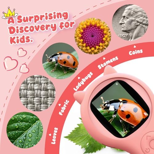 Kids Microscope for Girls, 500X Portable Digital Microscope with 2" IPS Screen, Cute STEM Learning Toy, Birthday Gift for Girls Age 5-12 (Pink) (Pack of 3) - Image 5