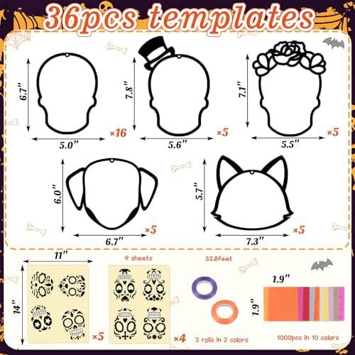 Renbuzhu 36PCS Dia De Los Muertos Crafts Bulk: Sugar Skull Paper Suncatchers DIY Kit for Day of The Dead Halloween Party Activities Decorations, Window Stained Glass Effect Art Supplies - Image 4