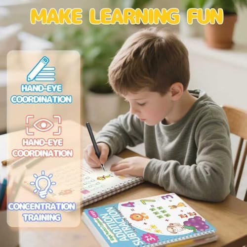 Magic Grooved Writing Practice for Kids 3-8,Grooved Handwriting Practice for Kids,8 Reusable Grooved Writing Books for Preschoolers Homeschooling, Letter, Number Tracing,Math,Drawing Activities - Image 5