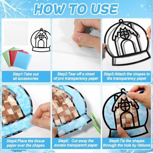 Qyeahkj 36 Set Winter Christmas Suncatchers Craft Kit for DIY Santa Snowman Reindeer Globe Tissue Paper Craft Kit Hanging Decor for Xmas Home Activity Art Project Birthday Party Favor Gift - Image 4