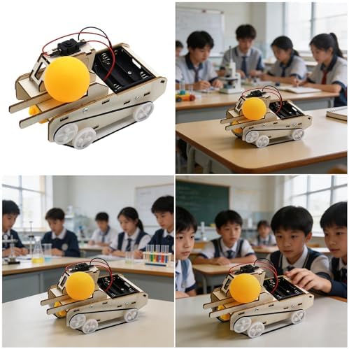 Classroom Science Toy Tracked Vehicle Assembly with Circuit Layout Track Bands Wheel for Group Demonstration Wooden Car Project Science Toy Vehicle Model Track Wheel Assembly Classroom Activity Maker - Image 2