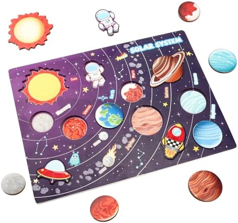Wooden Solar System Puzzle for Kids, Toddler Montessori Planets Puzzle Toys by Gserin