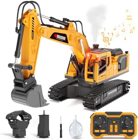 Jiakora 3-in-1 Remote Control Excavator Toy for Boys, 14-CH RC Construction Vehicle with 2 Rechargeable Batteries, Alloy Shovel, Drill & Grapple, Best Gifts for Kids Ages 3-5 4-7 6-8 9 10 12 Years Old by Jiakora