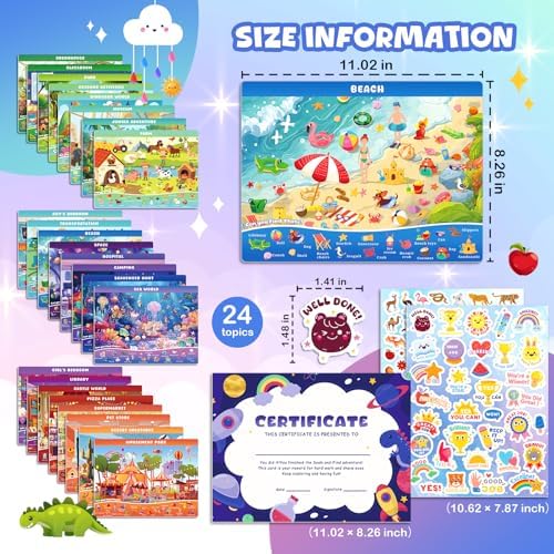 Search and Find Books for Kids Ages 3-5; Road Trip Activities for Ages 4-8, 24 Themes Activity Book with 2 Dry Erase Markers - Image 2