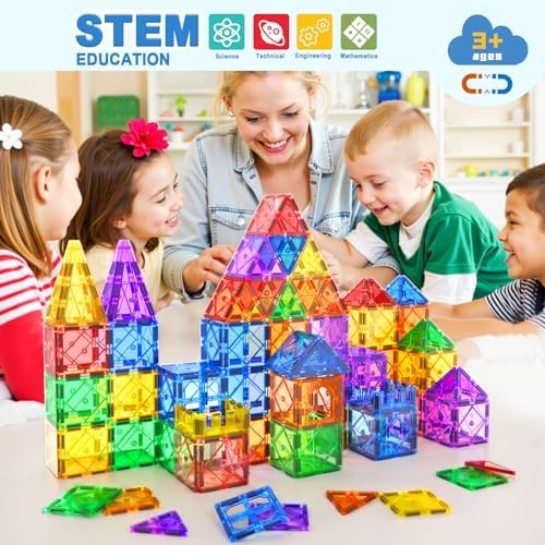 Soyee 52PCS Magnetic Tiles Toys for 3 Year Old Boys and Girls Magnetic Building Blocks STEM Learning Toys Sensory Montessori Toys for Toddlers Kids - Image 5