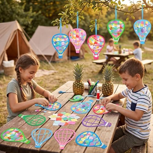 Renbuzhu 48PCS Back to School Crafts: Paper Hot Air Balloon Suncatchers DIY Kits, Summer Window Stained Glass Effect Art Supplies - Image 6