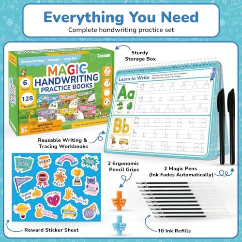 LEOGOR Magic Grooved Writing Practice for Kids - 6 Grooved Writing Books for Kids 3-5 & 6-8 - Disappearing Ink Handwriting Books - Traceable Letters Numbers for Preschool - Reusable Learning Activity - Image 3