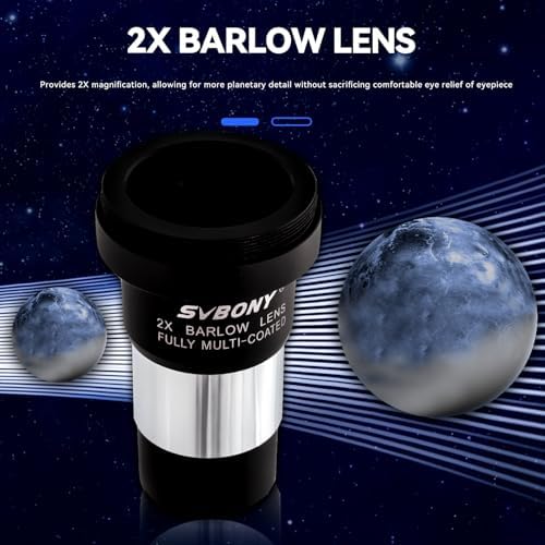 SVBONY 40mm 1.25'' Telescope Eyepiece Bundle with SV233 7PCS Telescope Accessory Kit, 6mm 17mm Eyepiece, 2X Barlow Lens Moon Filter ND4 Filter 82A Color Filter, for Astronomical Observations - Image 5