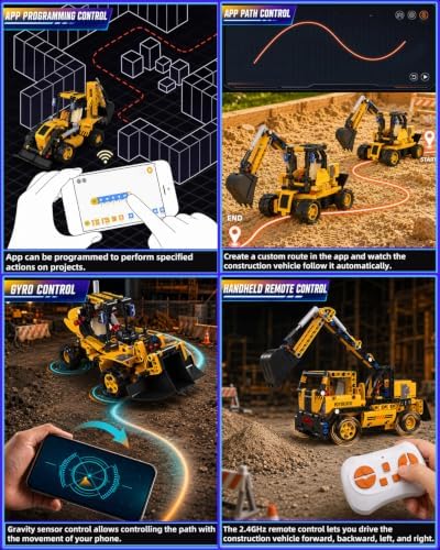 5-in-1 STEM Building Kit, RC Excavator or Crane Toy, Ages 8-13 - Image 4