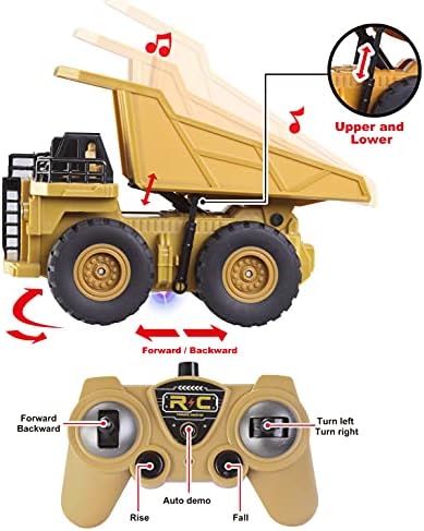 JOYIN 2 PCS Remote Control Construction Vehicle Toy Set, Friction-Powered RC Excavator & RC Dump Truck with Lights and Sounds for Imaginative Play, Birthday Gifts for Boys Girls - Image 3