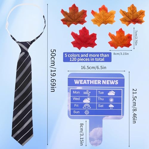 Kids Meteorologist Costume Set Weather Toys for Kids Glasses Microphone Weather Man Necktie Maple Leaves Weather Chart Prop for Career Day Party - Image 3