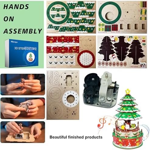 3D Puzzles for Adults Christmas Tree DIY Rotating Music Box Kit Mechanical Model Boys and Girls Birthday Gifts（Christmas Tree ） - Image 4