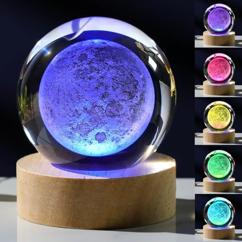 3D Moon Crystal Ball with LED Colorful Lighting Touch Base, Moon Decor Science Astronomy Gifts God Bless The World Easter Religious Space Gifts Decor by Unknown