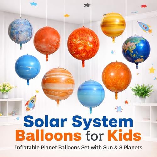 Solar System Balloons Set, Inflatable Planet Balloons with Sun & 8 Planets, Space Party Decorations Hanging Kit, Foil Space Balloons - Image 4