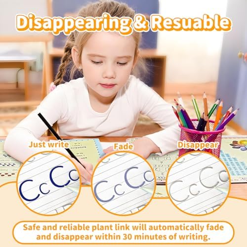 Grooved Writing Books for Kids, Magic Practice Copybook, Reusable Handwriting Practice Book Kit for Kids Age 3-8 ​Calligraphy, 7.8in×5.5in - Image 4
