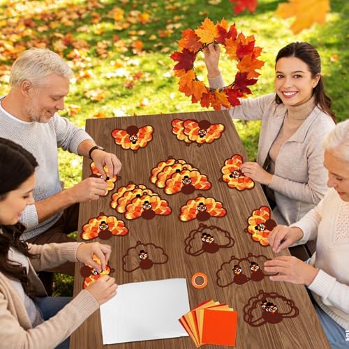 Qyeahkj 36 Set Thanksgiving Turkey Suncatchers Crafts for DIY Fall Window Tissue Paper Craft Kit Autumn Hanging Decor for Harvest Home Activity Art Project Birthday Party Favor Gift - Image 5