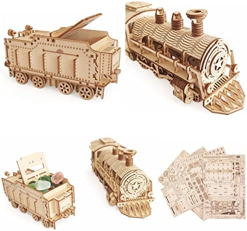 3D Wooden Steam Train Puzzle, DIY Assembly Train Model Kits, Wood Crafts STEM Brain Teaser Puzzle, Steam Train Christmas Birthday Gifts for Adults & Teens - Image 5