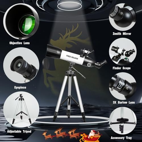 FREE SOLDIER Telescope 80mm Aperture 500mm Refractor Telescope for Adults High Powered - Professional Astronomical Refracting Telescope for Beginners White - Image 4