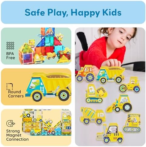 PicassoTiles Magnetic Tile Building Blocks Add On 8 Magnetized Action Figures Construction Vehicles & Zoo Animal Theme Compatible with Magnet Tiles Sets STEM Learning Toy for Boys & Girls Age 3+ PTA21 - Image 6