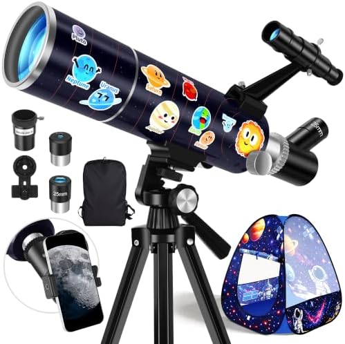 80mm Portable Telescope Kit for Adults & Kids with Pop-Up Tent by FEICOSKY