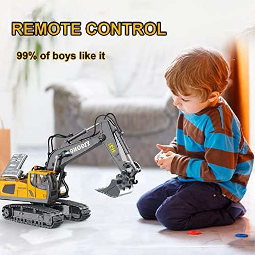 Remote Control Excavator 11 Channel RC Excavator Truck Toys 1/20 Scale 2.4Ghz Construction Vehicles with Metal Shovel 680° Rotation for Kids Boys Age 4-7 8 9 10 Year Old (Yellow) - Image 5