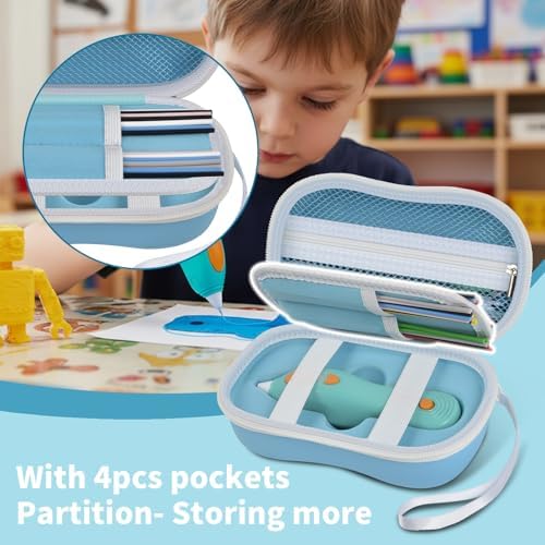 Case Compatible with 3Doodler Start+ Essentials (2024,2023), 3D Pen Set Storage with 4-Pockets Divider for Filament Refill Packs & USB Cable, Kids Art Activity Carrier Box (Case Only)-Blue - Image 5