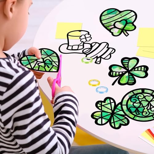 Renbuzhu 40PCS St. Patricks Day Crafts Bulk: Paper Shamrock Suncatchers, Saint Patrick's DIY Kits, Window Stained Glass Effect Art Supplies - Image 2