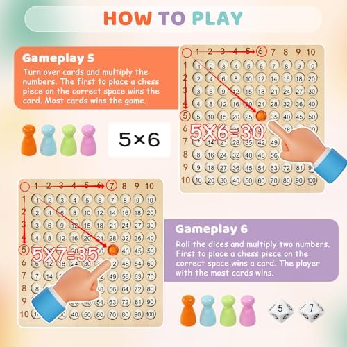 BUZIFU Wooden Montessori Multiplication Board Game: Math Educational Toys Multiplication Table Board Game Montessori Math Manipulatives Toys Toddlers Kids Multiplication Chart Game for Early Education - Image 5