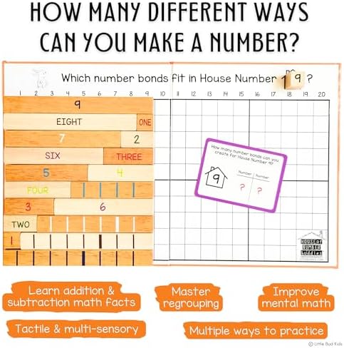 LITTLE BUD KIDS House of Number Buddies Math Game, a Number Bonds Math Toy with Counting Rods and Addition & Subtraction Flash Cards, a Montessori Material for Kids 4-8 Years Old - Image 2