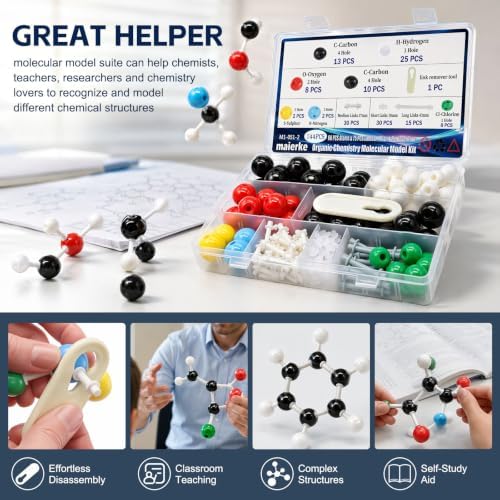 144PCS Organic Chemistry Molecular Model Kit, Molecular Model Set for Inorganic and Organic Chemistry,Including 68 Atoms & 75 Links & 1 Link Remover Tool for Student and Teacher - Image 5