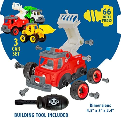 Power Gearz Take Apart Toy with Screwdriver and Screws- 3 Pack Truck Set for Boys and Girls- Fire Truck, Construction Garbage Trucks- Vehicle Set - Building Toys for Kids Ages 3-5 - Image 4