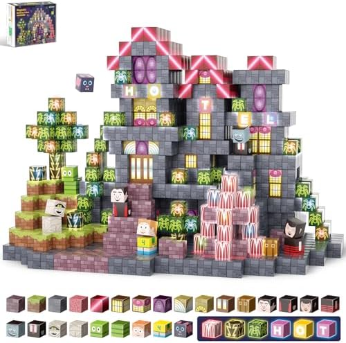 Magnetic Blocks -198PCS Enchanted Hotel Magnetic Building Cubes,Educational Sensory Stacking Kit & STEM Learning Play,Christmas Birthday Creative Gifts for Kids Boys Girls Ages 4 5 6 7 8 10+ Years Old by BINZKBB