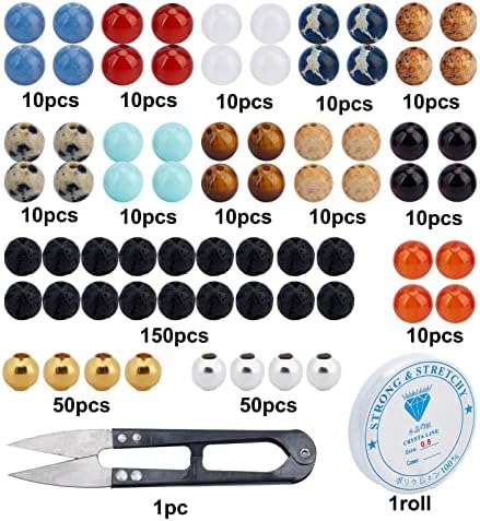 SUNNYCLUE 1 Box Solar System Planet Bead Natural Gemstone Beads 6mm Bulk Multilayer Beading Bracelet Making Kit Lava Rock Loose for Jewelry Making Universe Galaxy Sewing Scissors - Image 2