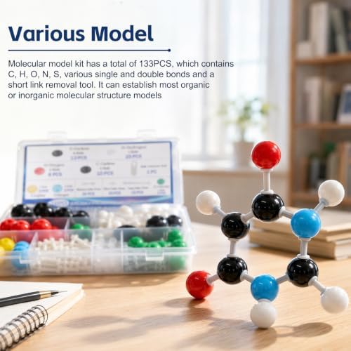 144PCS Organic Chemistry Molecular Model Kit, Molecular Model Set for Inorganic and Organic Chemistry,Including 68 Atoms & 75 Links & 1 Link Remover Tool for Student and Teacher - Image 6